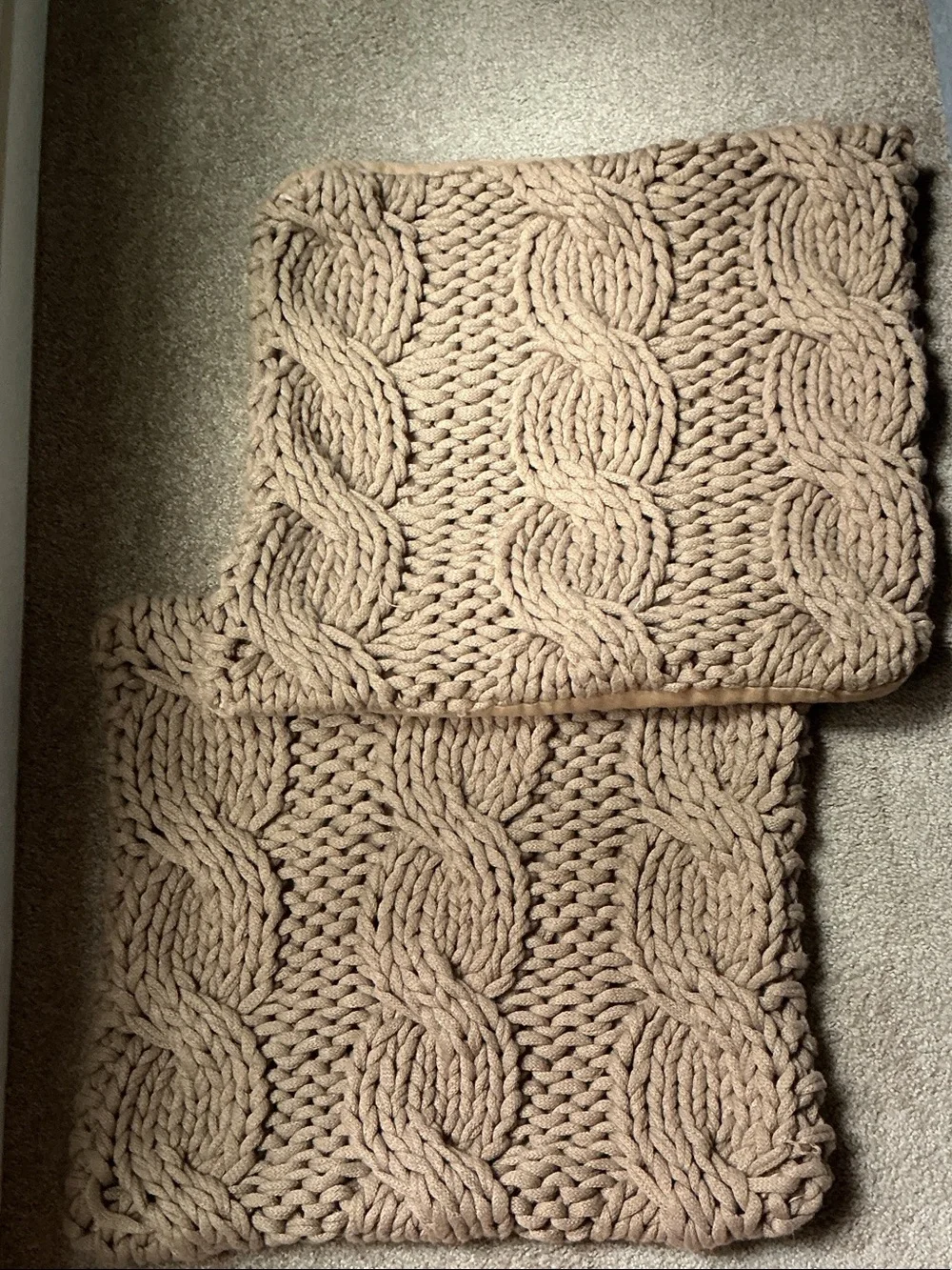 Pottery Barn Chunky Cable Knit Taupe Pillow Covers Set